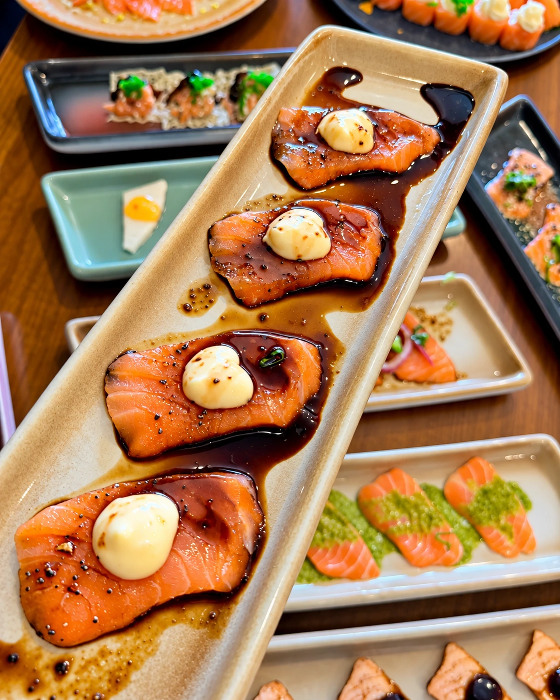 Travessa de salmão servido no Sushi Amador Bueno